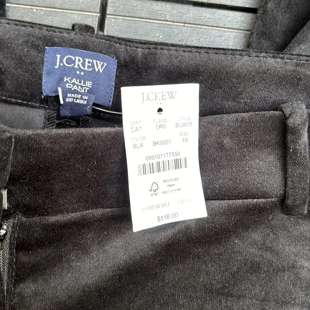 NWT JCrew velvet look pants black size 16